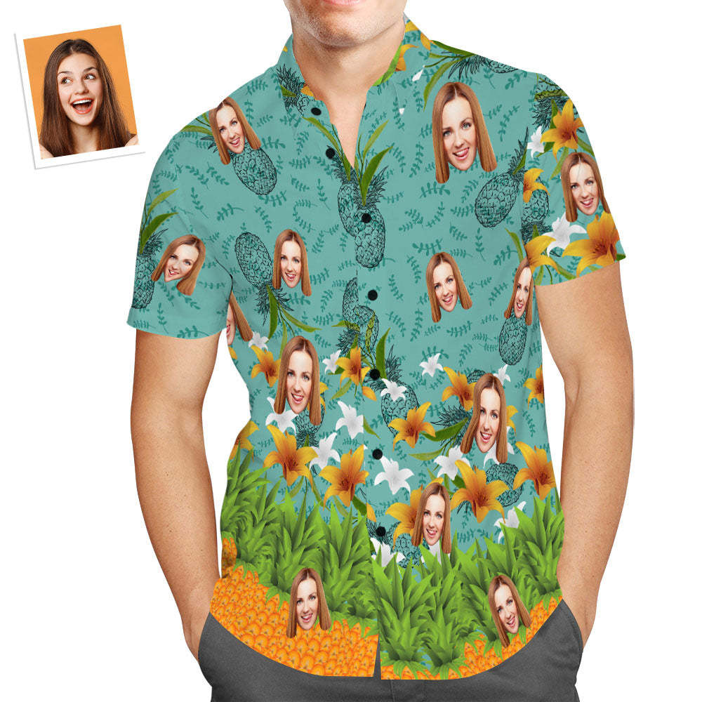 Custom Face Hawaiian Shirt Yellow Flowers Personalized Aloha Beach Shirt for Men