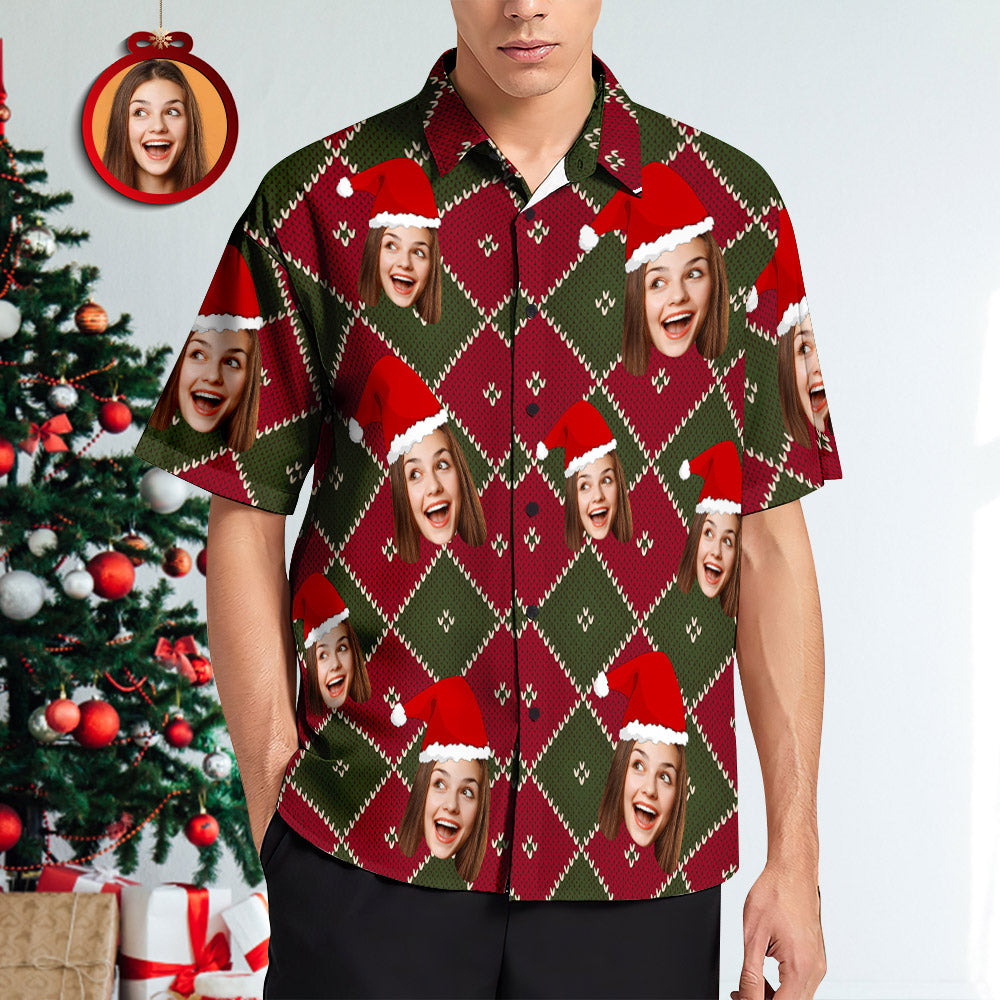 Custom Face Grid Christmas Men's Hawaiian Shirt - soufeelmy