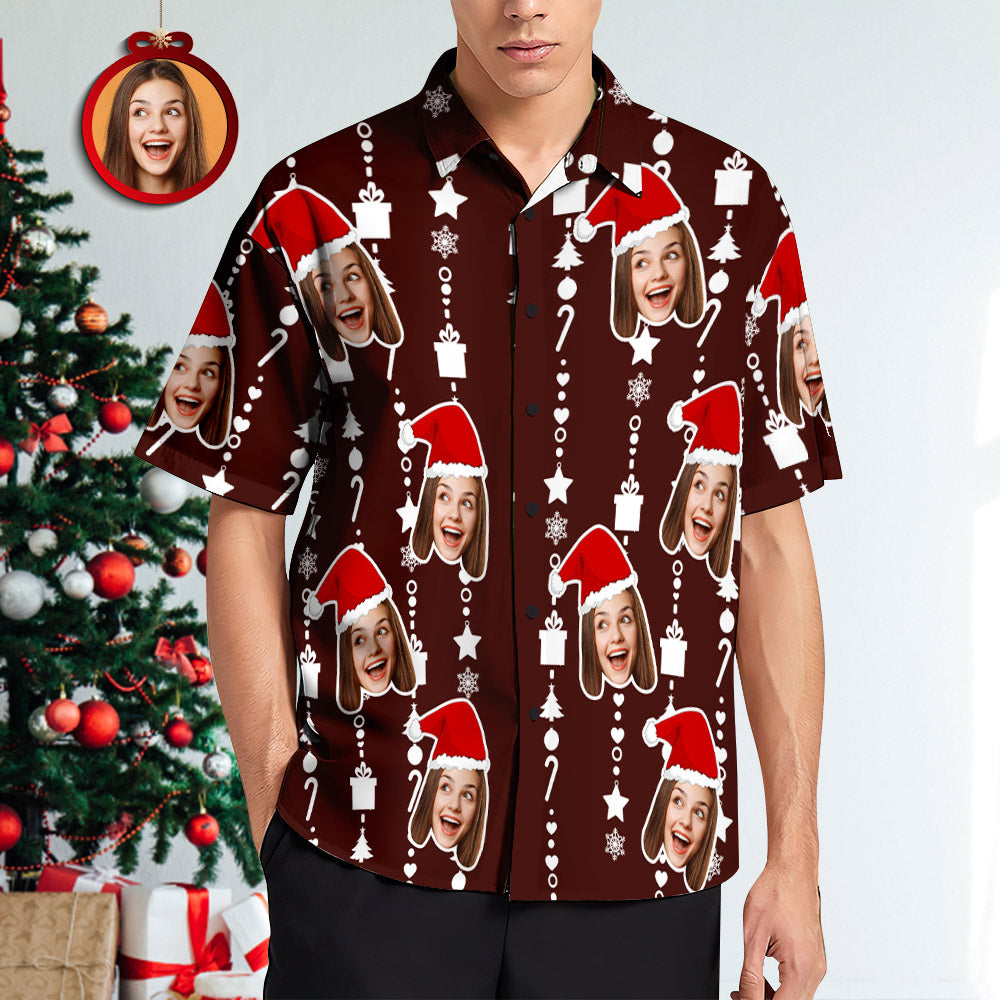Custom Face Hawaiian Shirts for Men Personalised Photo Fun Christmas Shirts Gift for Men Casual Button-Down Shirt - soufeelmy