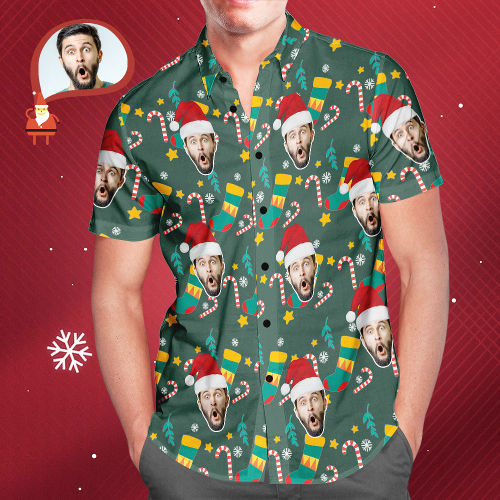 Men's Custom Face Wear Santa Hat Christmas Hawaiian Aloha Shirts Christmas Gift - soufeelmy