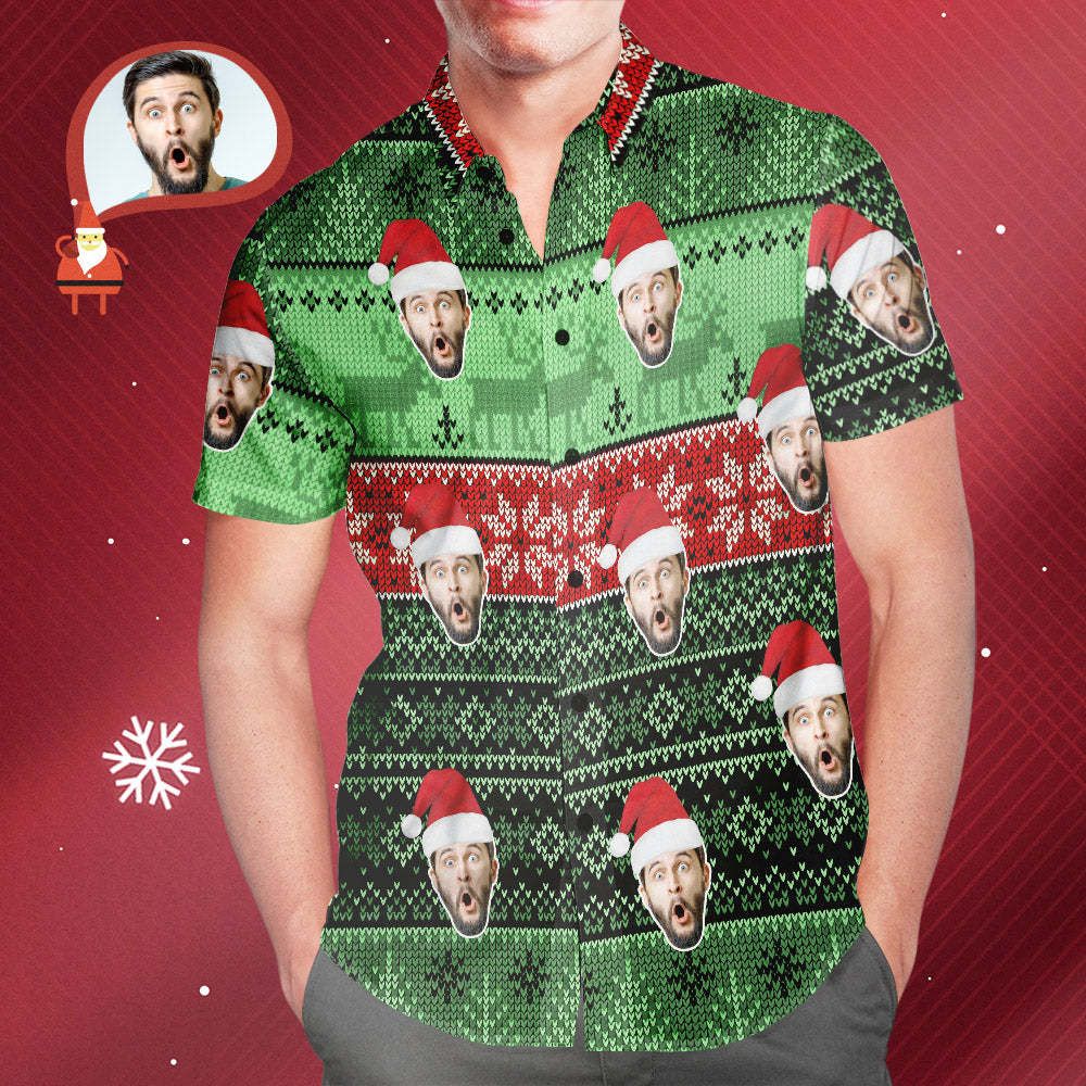 Men's Custom Face Wear Santa Hat Christmas Hawaiian Shirt Personalised Christmas Gift - soufeelmy