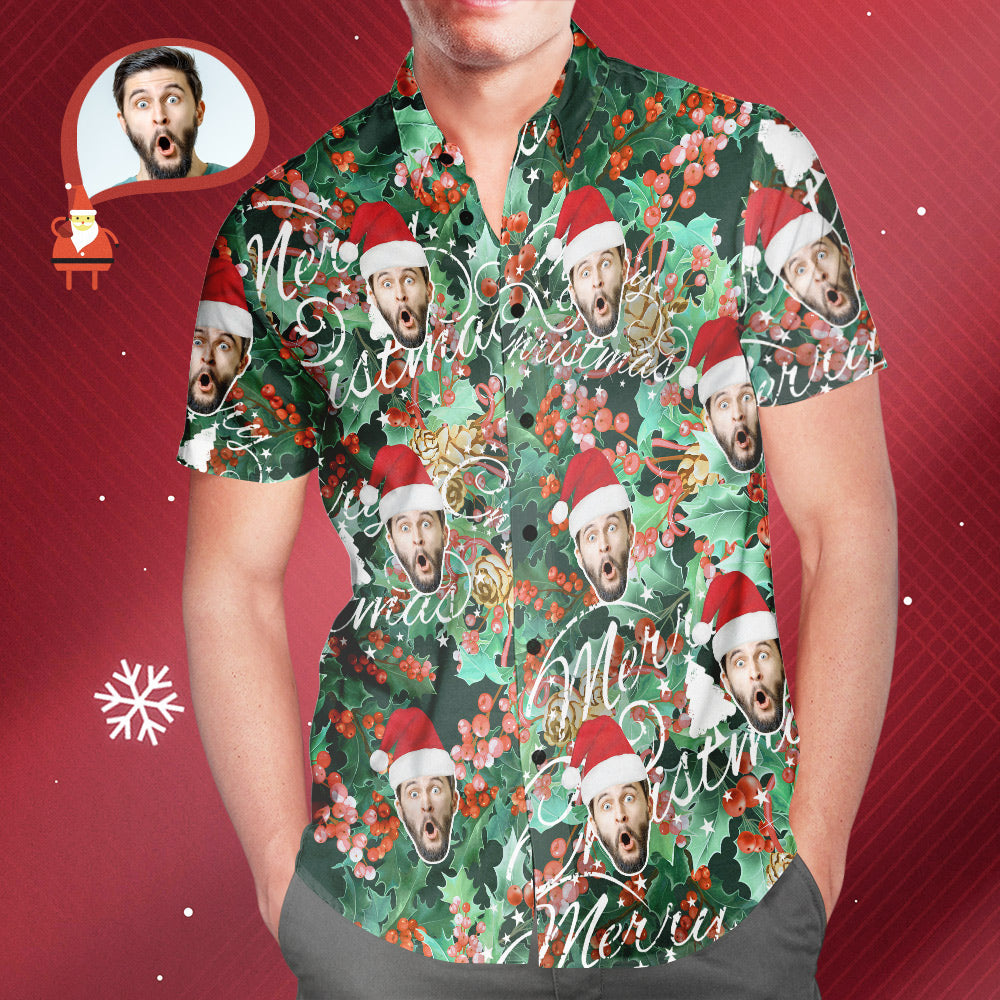 Men's Custom Face Merry Christmas Hawaiian Shirt Personalised Christmas Gift - soufeelmy