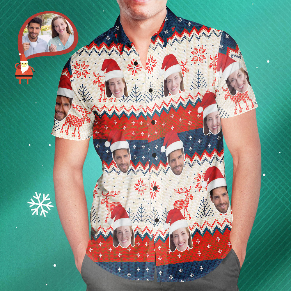Custom Couple's Face Classic Christmas Men's All Over Print Hawaiian Shirt Christmas Gift - soufeelmy