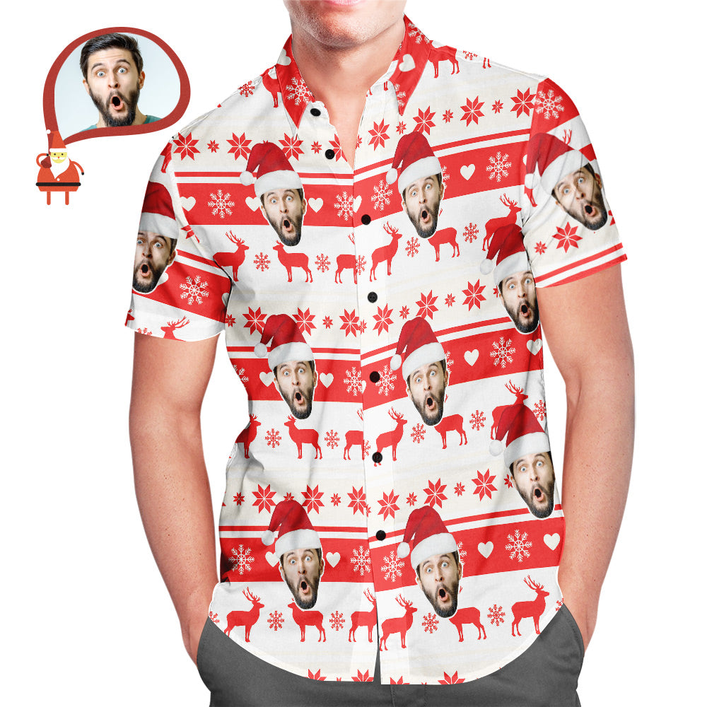 Custom Face Classic Christmas Moose Men's All Over Print Hawaiian Shirt Christmas Gift - soufeelmy