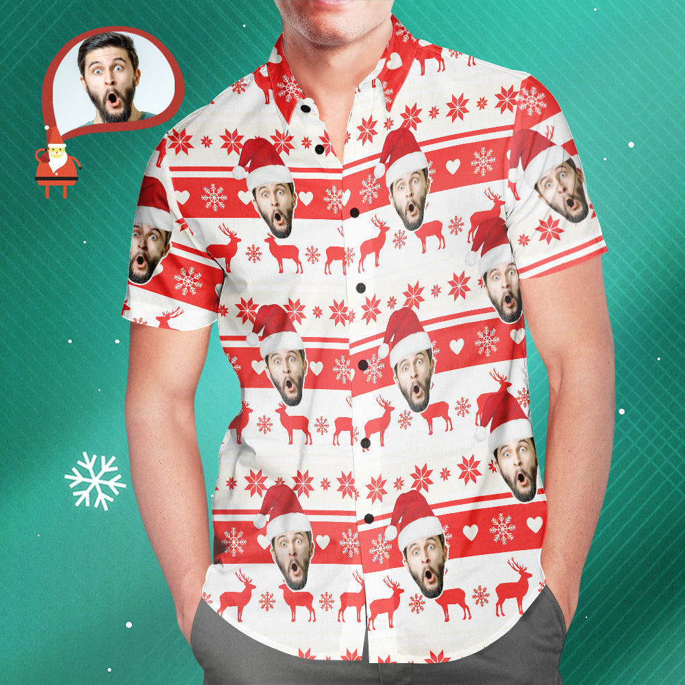 Custom Face Classic Christmas Moose Men's All Over Print Hawaiian Shirt Christmas Gift - soufeelmy