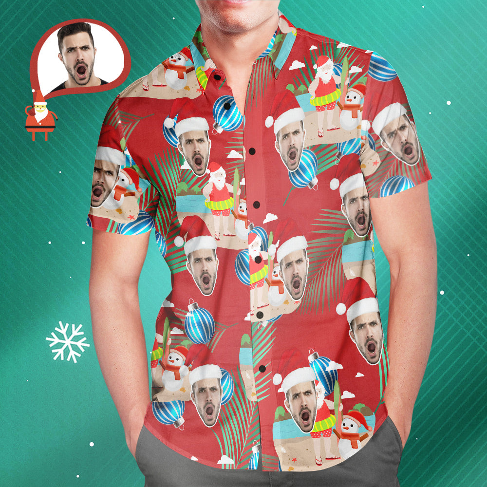 Custom Face Merry Christmas Santa Claus Men's All Over Print Hawaiian Shirt Christmas Gift - soufeelmy