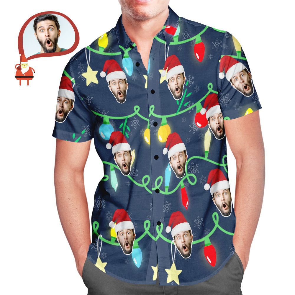 Custom Face Men's All Over Print Christmas Lights Hawaiian Shirt Christmas Gift - soufeelmy