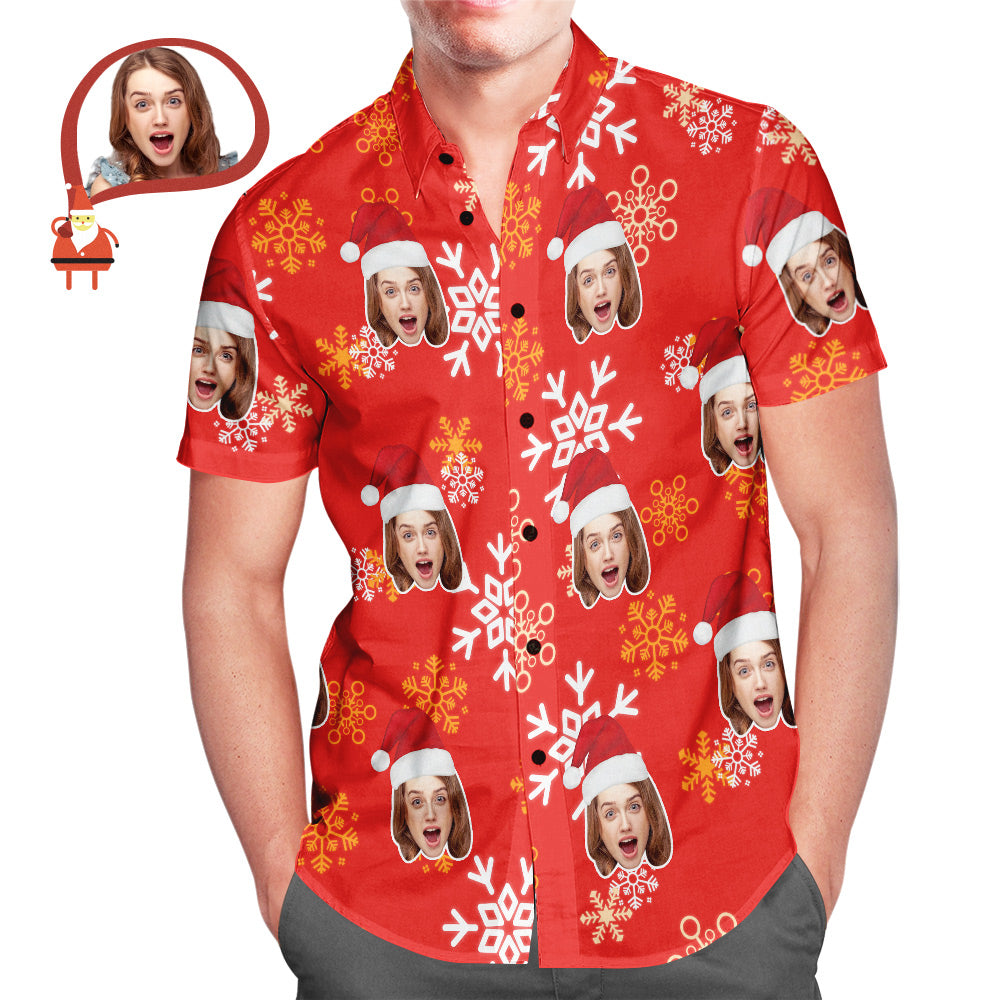 Custom Face Christmas Snowflake Men's Hawaiian Shirt Print Your Own Personalised Shirt for Him - soufeelmy
