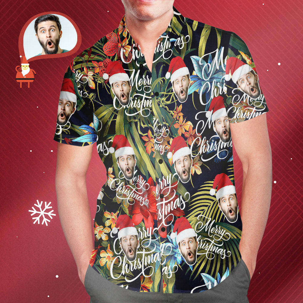 Men's Custom Face Merry Christmas All Over Print Fun Christmas Hawaiian Shirts Gift for Men - soufeelmy
