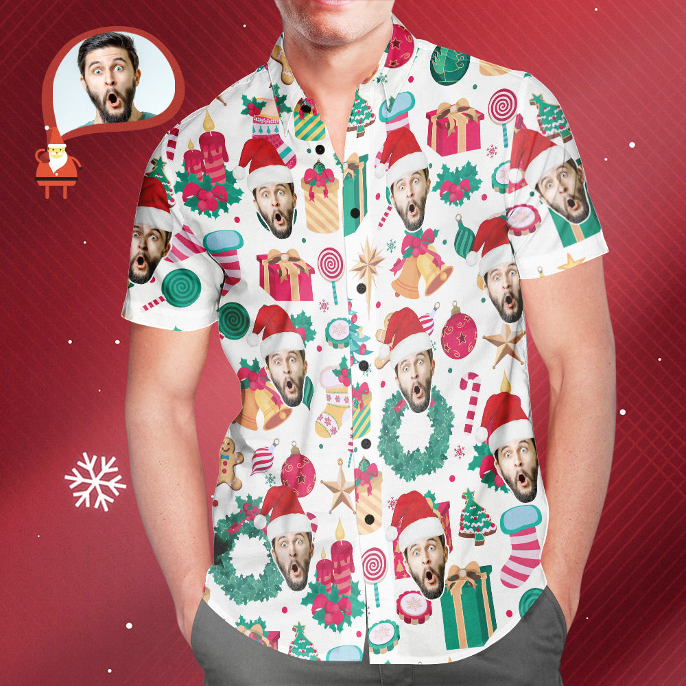 Funny Custom Face Christmas Pattern Hawaiian Shirt Gift for Him - soufeelmy