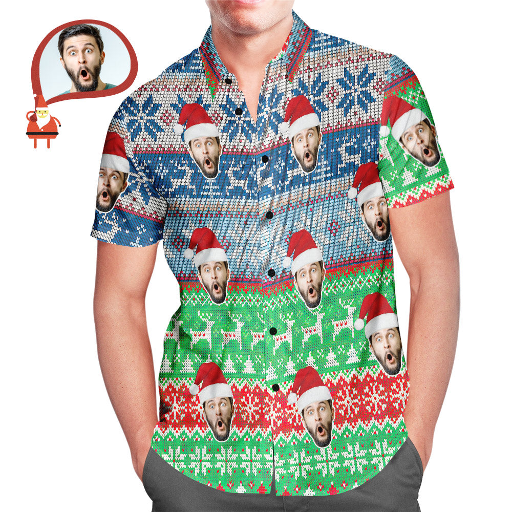 Custom Face Classic Christmas Pattern Hawaiian Shirt Gift for Him - soufeelmy