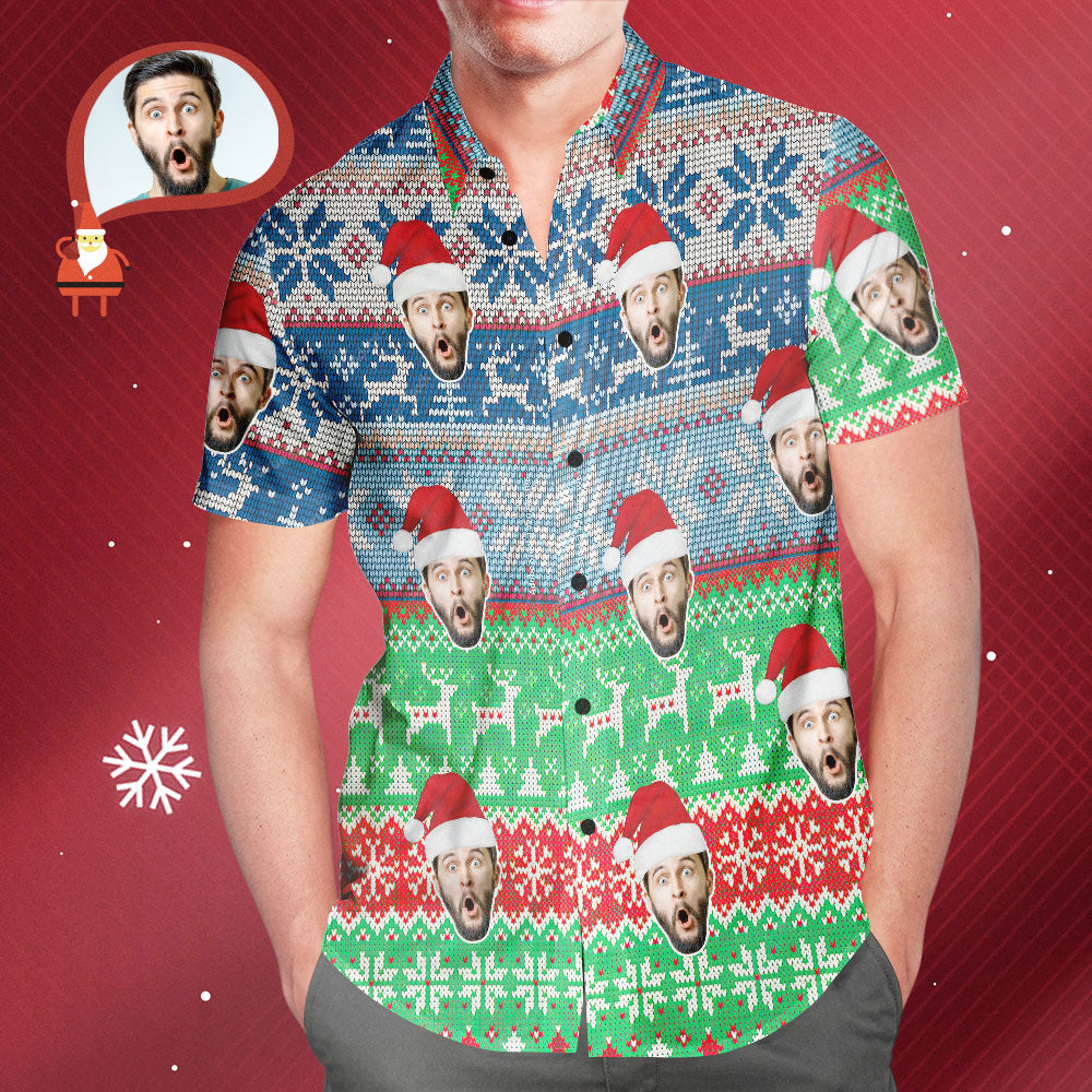 Custom Face Classic Christmas Pattern Hawaiian Shirt Gift for Him - soufeelmy