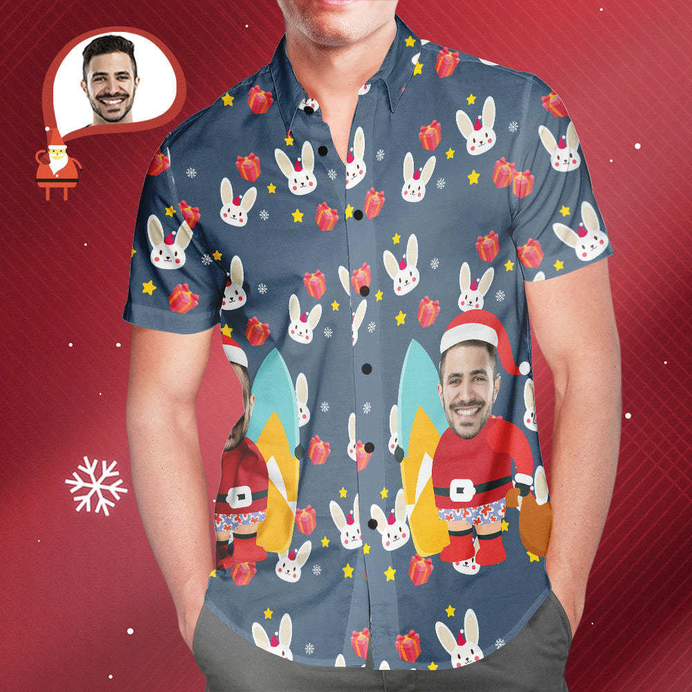 Custom Santa's Face All Over Print Christmas Hawaiian Shirt Christmas Gift for Him - soufeelmy