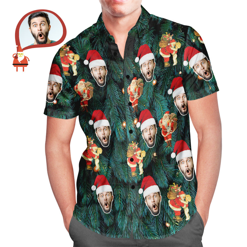 Custom Face Men's All Over Print Christmas Tree Style Hawaiian Shirt Christmas Gift - soufeelmy