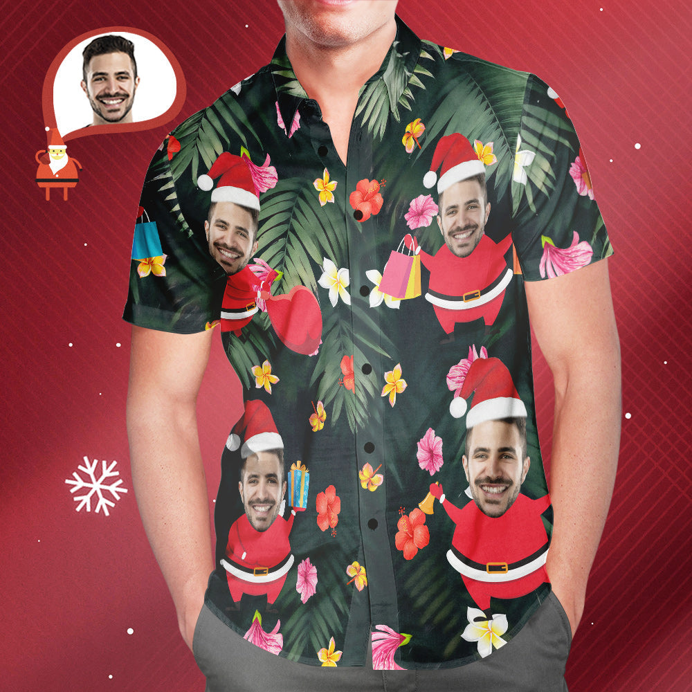 Custom Face Hawaiian Shirts Personalised Photo Santa Claus Christmas Shirt For Men - soufeelmy