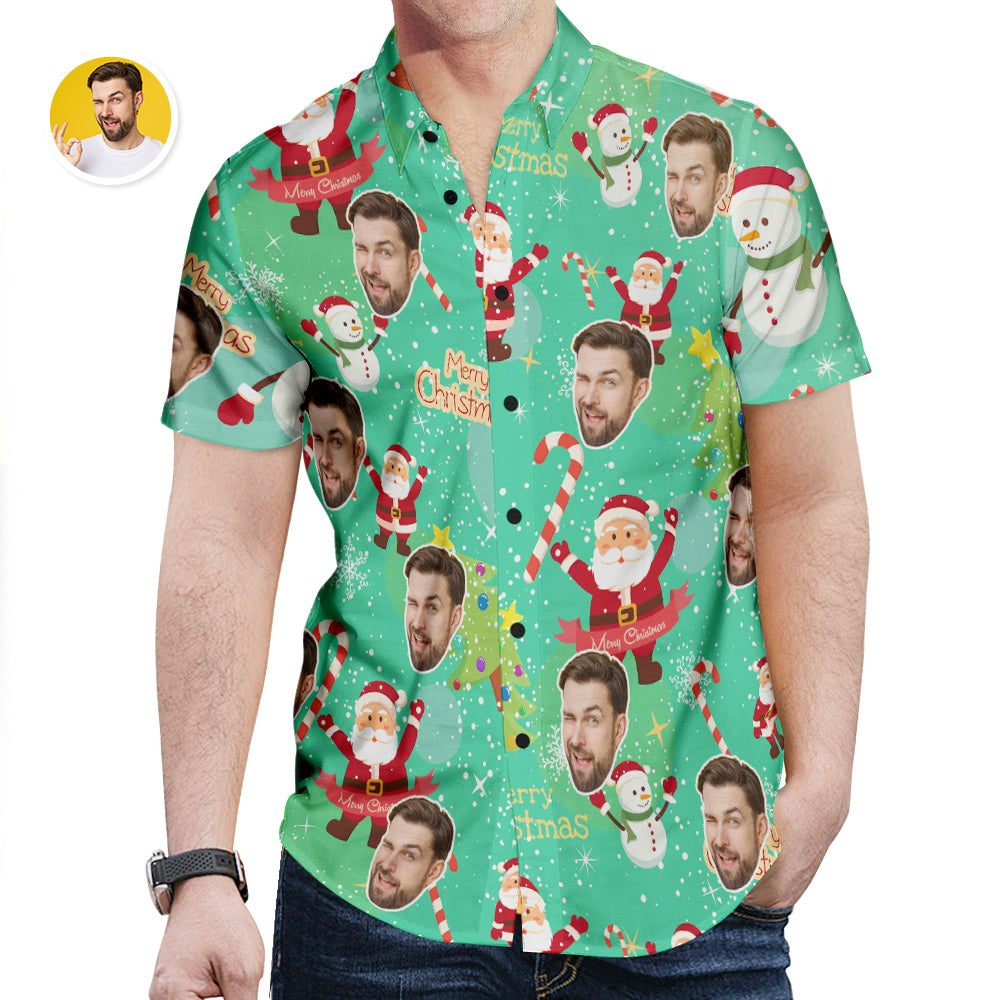 Custom Face Hawaiian Shirt Santa Claus and Snowman Shirt Christmas Gift for Men - soufeelmy