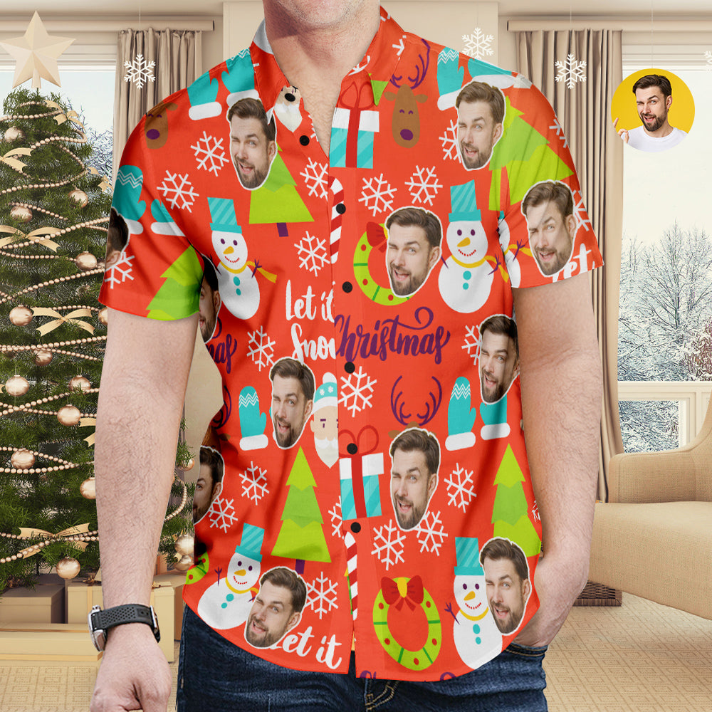 Custom Face Hawaiian Shirt Funny Snowman Red Christmas Hawaiian Shirt Gift for Him - soufeelmy