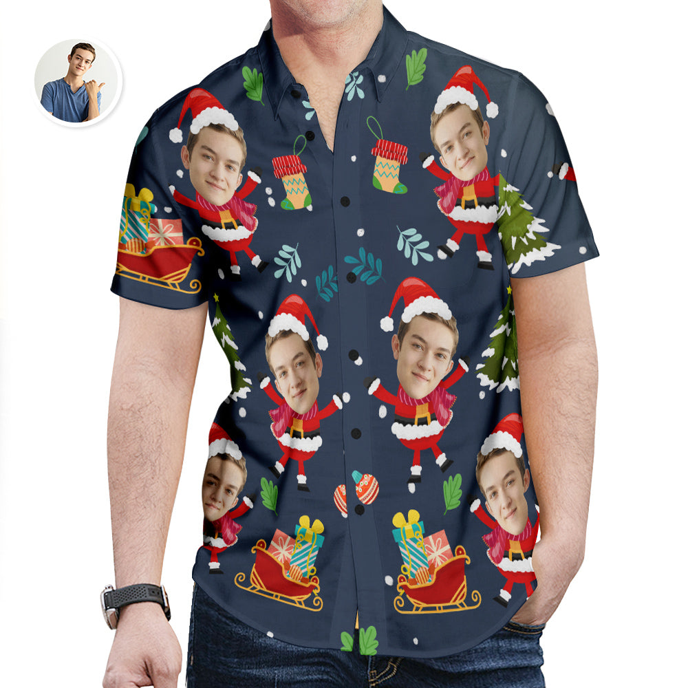 Custom Face Hawaiian Christmas Shirt Cute Santa Claus Hawaiian Shirt Christmas Gift for Men - soufeelmy