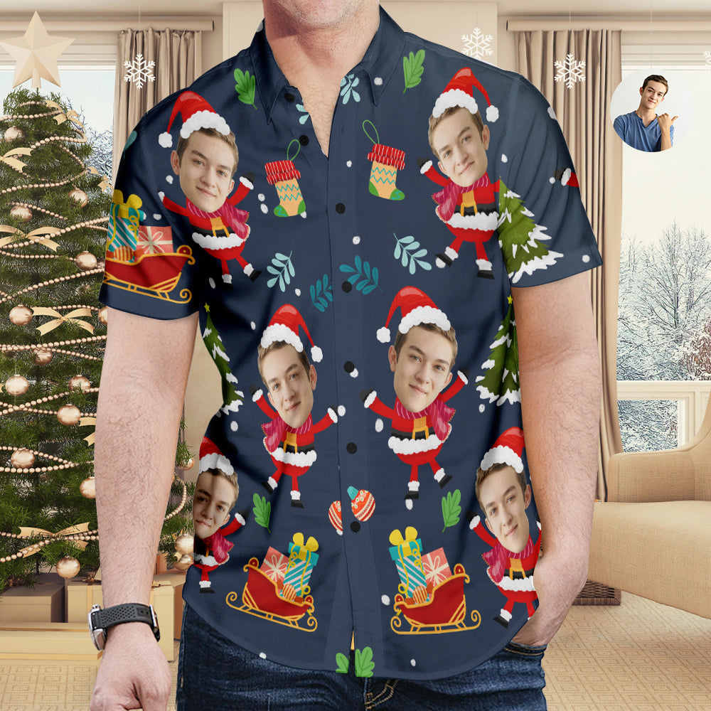 Custom Face Hawaiian Christmas Shirt Cute Santa Claus Hawaiian Shirt Christmas Gift for Men - soufeelmy