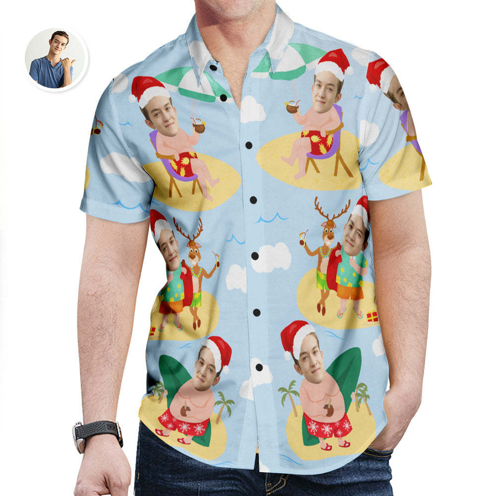 Custom Face Christmas Hawaiian Shirt Surfing Santa Hawaiian Shirt Gift for Men - soufeelmy