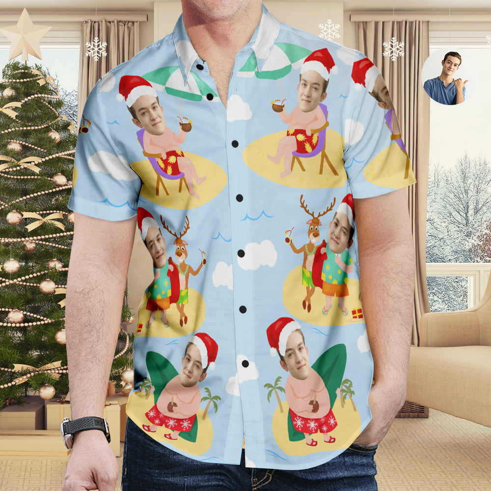 Custom Face Christmas Hawaiian Shirt Surfing Santa Hawaiian Shirt Gift for Men - soufeelmy