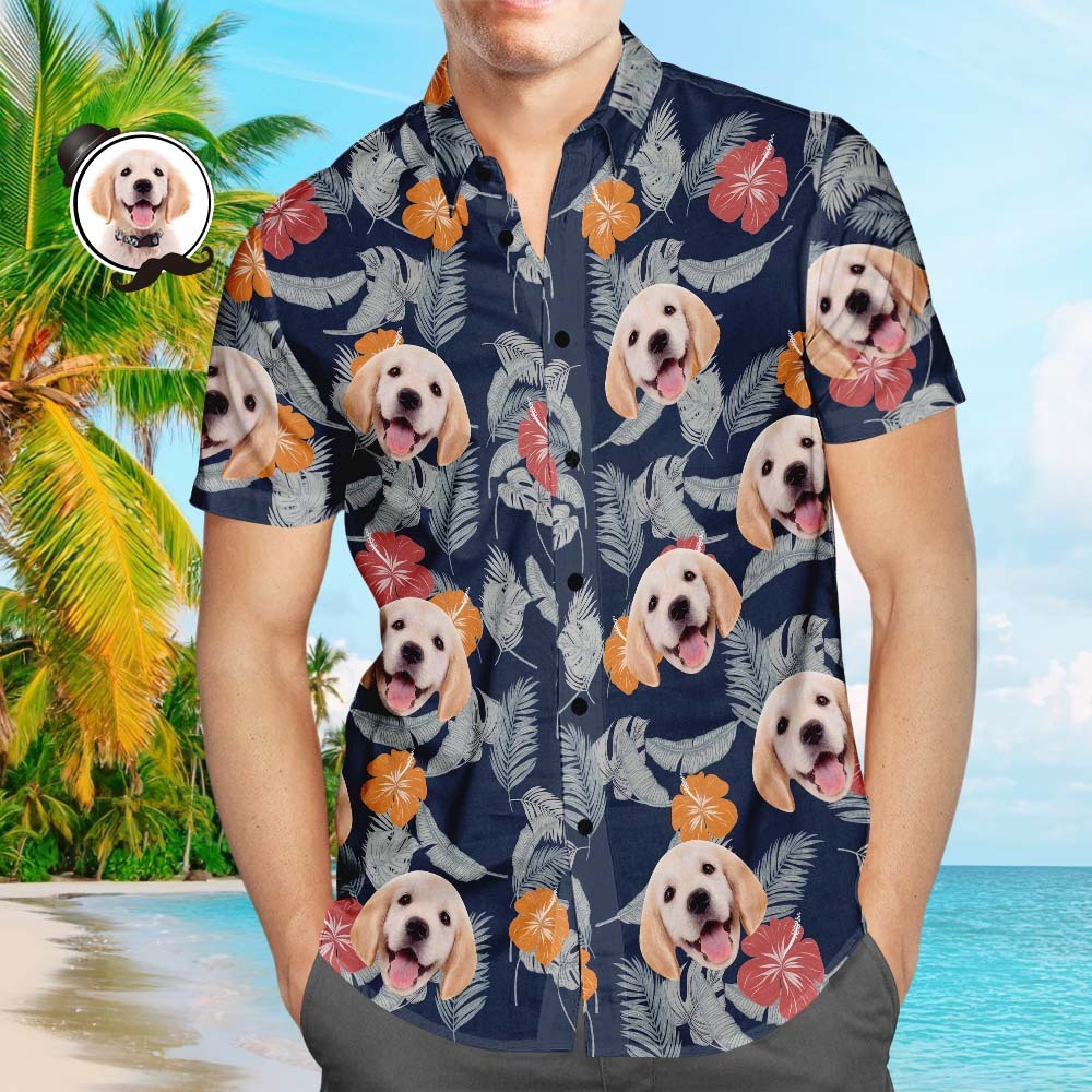 Custom Face Hawaiian Shirt Tropical Shirt Personalized Dog Face Hawaiian Shirt Holiday Gift - soufeelmy