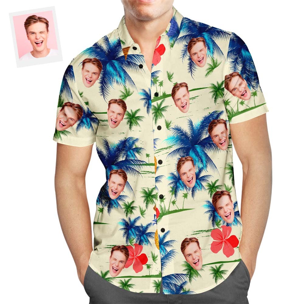 Custom Face Hawaiian Shirt Tropical Plants Beach Shirt Holiday Gift - soufeelmy