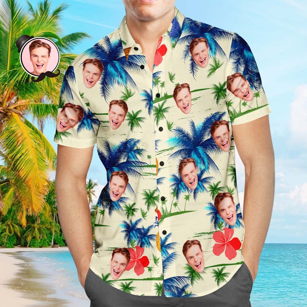 Custom Face Hawaiian Shirt Tropical Plants Beach Shirt Holiday Gift - soufeelmy