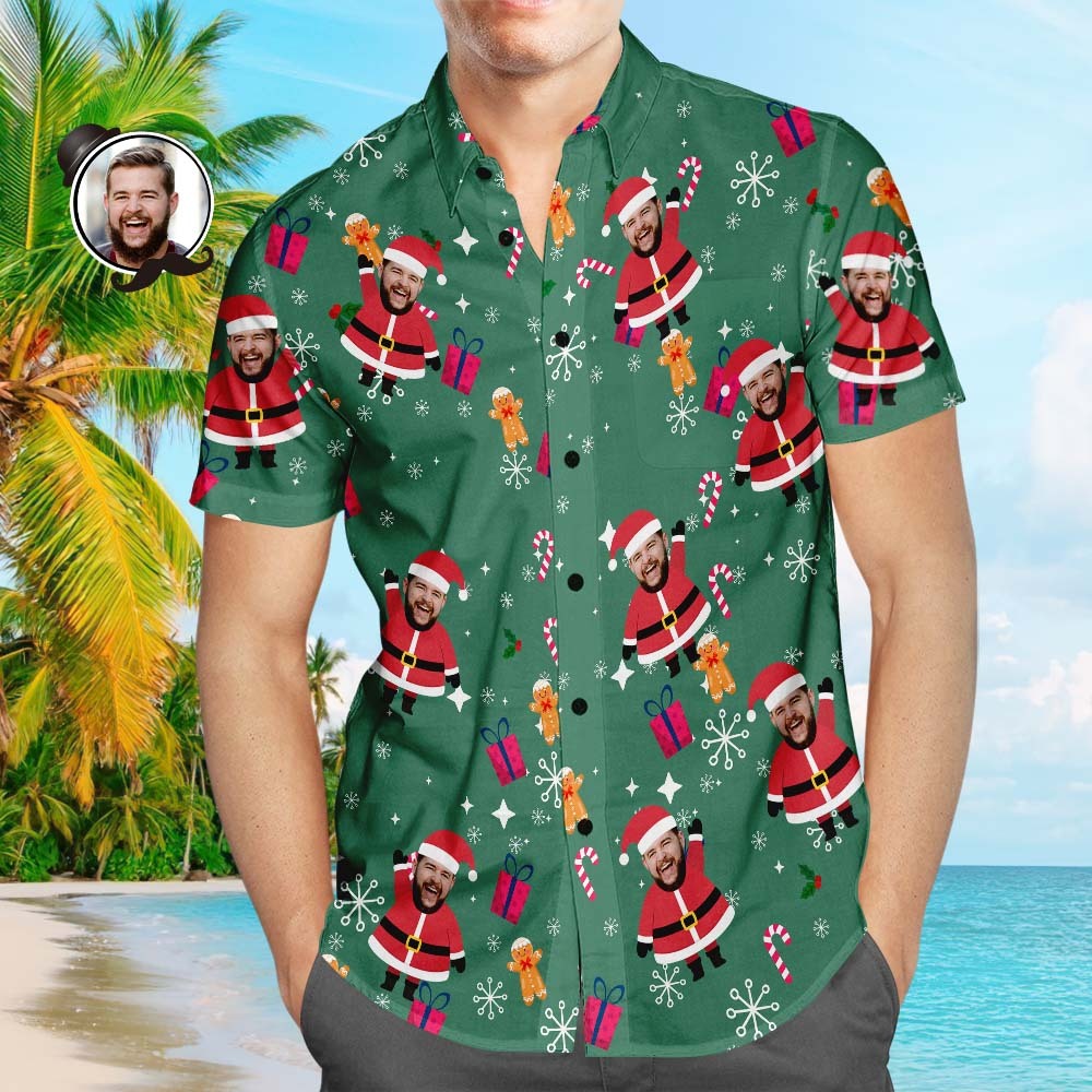 Custom Face Hawaiian Shirt Santa Christmas Shirt Holiday Gift for Men - soufeelmy