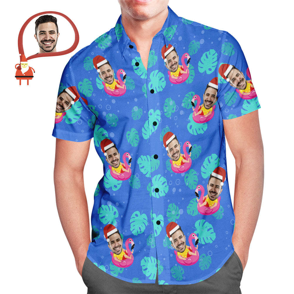 Men's Custom Face Santa Pool Party Hawaiian Shirt Personalised Christmas Gift - soufeelmy