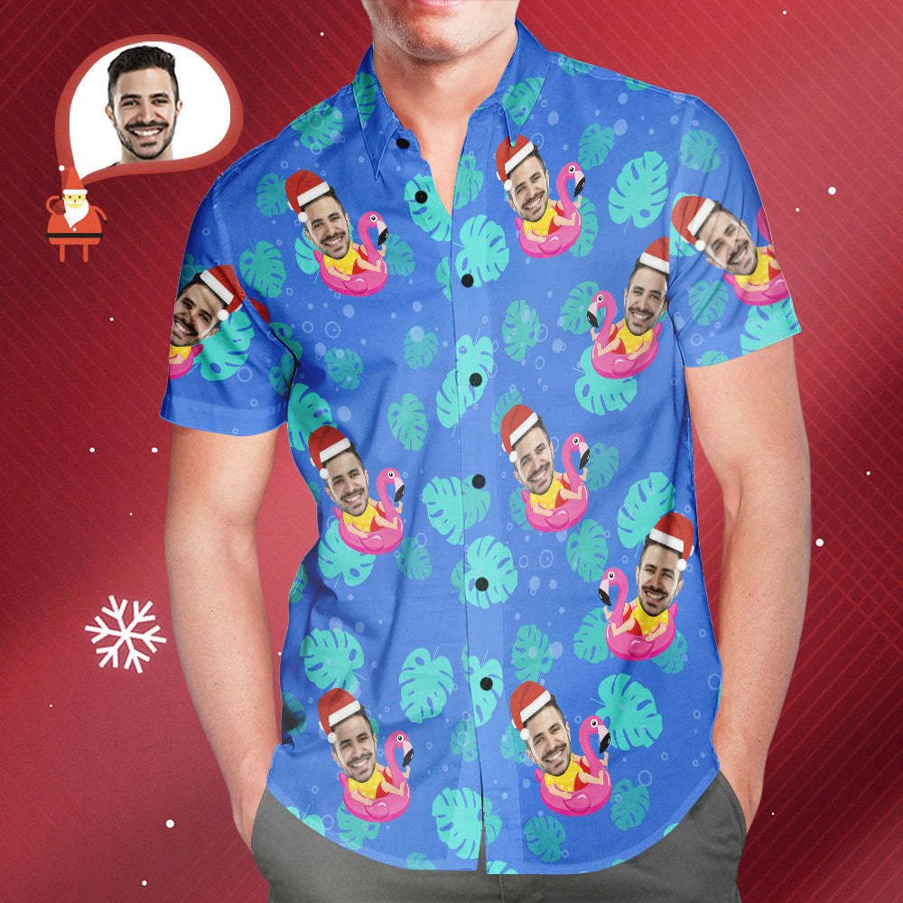 Men's Custom Face Santa Pool Party Hawaiian Shirt Personalised Christmas Gift - soufeelmy