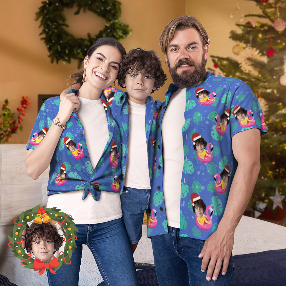 Custom Face Matching Family Hawaiian Outfit Santa Pool Party Gift for Family - soufeelmy