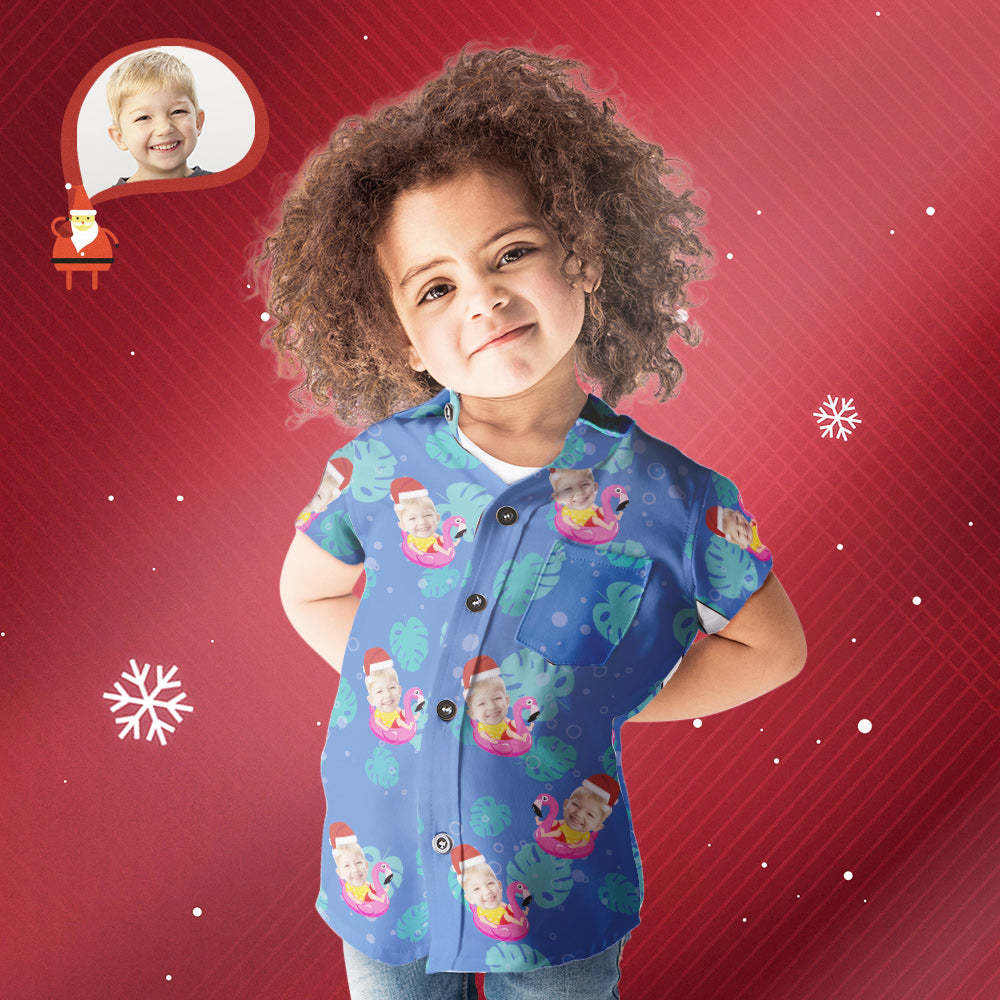 Kid's Custom Face Santa Pool Party Hawaiian Shirt Personalised Christmas Gift - soufeelmy