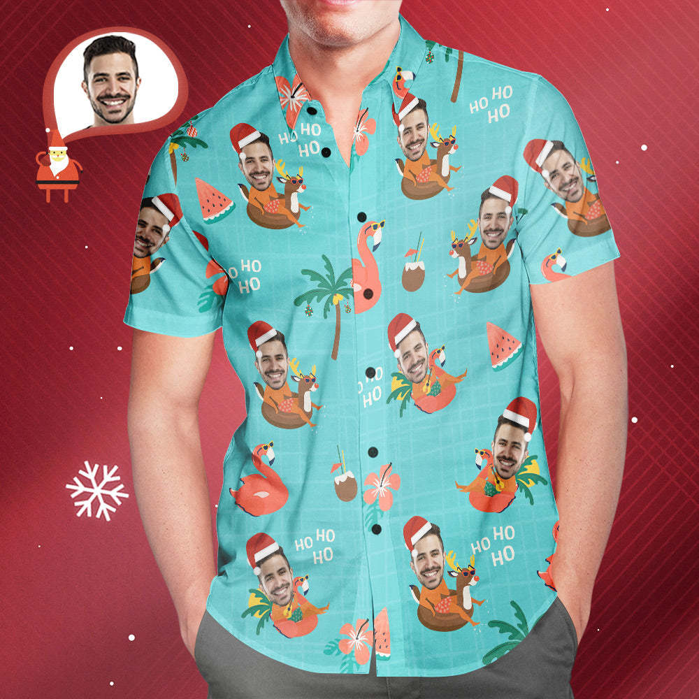 Custom Face Christmas Pool Party Hawaiian Shirt Men's Personalised Christmas Gift - soufeelmy