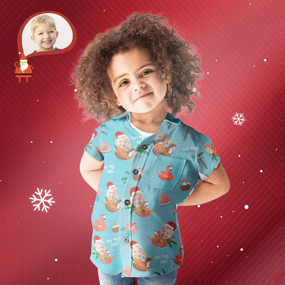 Custom Face Christmas Pool Party Hawaiian Shirt Kid's Personalised Christmas Gift - soufeelmy