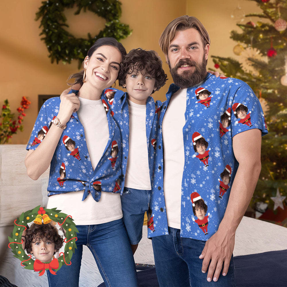 Custom Face Christmas Santa All Over Print Family Matching Hawaiian Outfit - soufeelmy