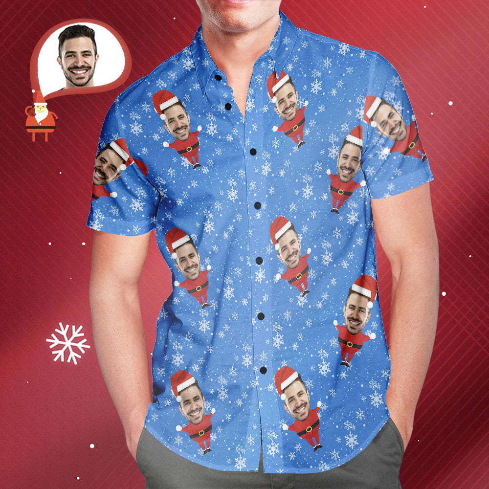 Men's Custom Face Christmas Santa All Over Print Hawaiian Shirt Christmas Gift - soufeelmy