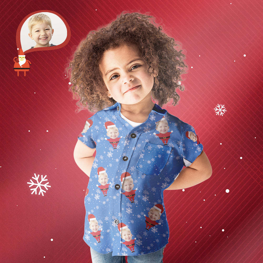 Kid's Custom Face Christmas Santa All Over Print Hawaiian Shirt Christmas Gift - soufeelmy