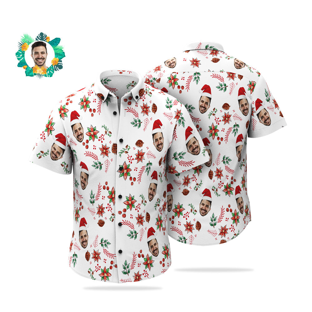 Custom Face Christmas Pattern Hawaiian Shirts Funny Personalised Photo Hawaiian Shirt For Men - soufeelmy