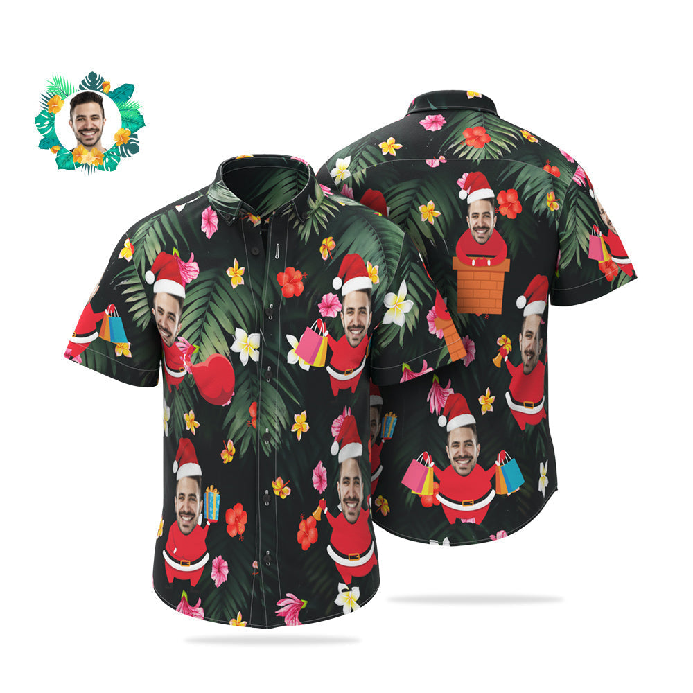 Custom Face Hawaiian Shirts Personalised Photo Santa Claus Christmas Shirt For Men - soufeelmy