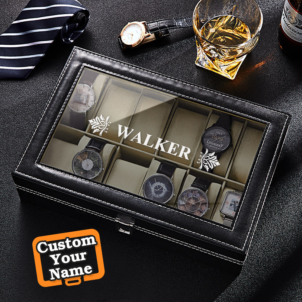 Personalized Watch Box - Holds 12 Watches, Watch Case, Watch Organizer, Watch Storage, Engraved, Monogram, Custom Designs - 