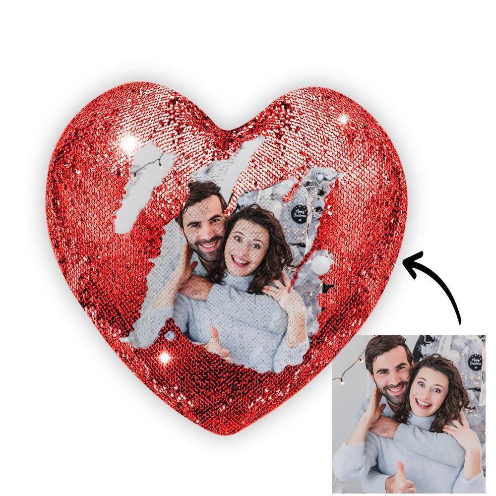 Custom Photo Magic Heart Sequins Pillow Red Gifts - soufeelmy