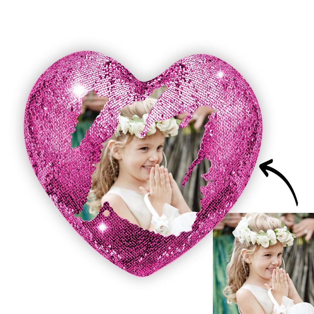 Custom Photo Magic Heart Sequins Pillow Purple - soufeelmy