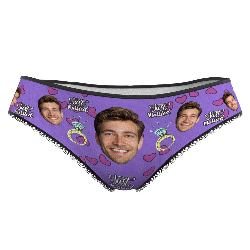 Custom Face Underwear Personalized Just Married Panties Gift for Her -