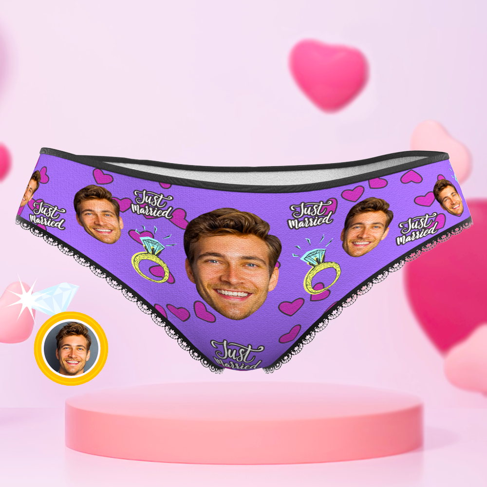 Custom Face Underwear Personalized Just Married Panties Gift for Her -