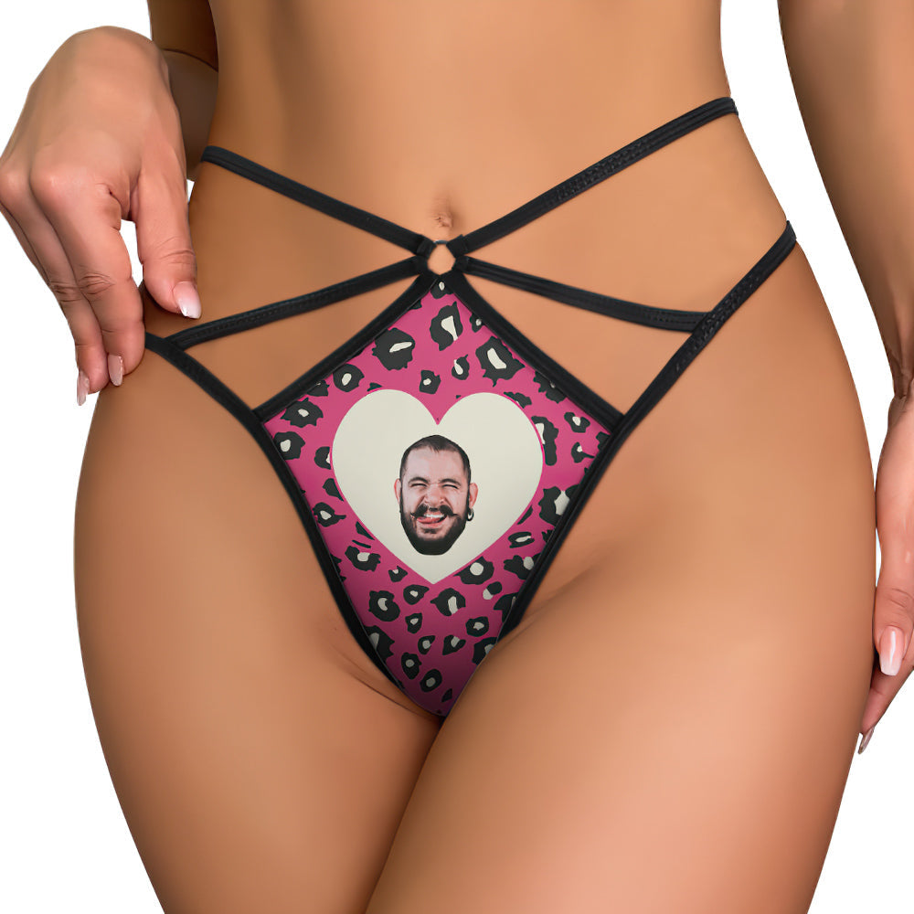 Custom Face Thong Leopard Prints Pink Funny Sexy Thongs Gift for Her - soufeelmy