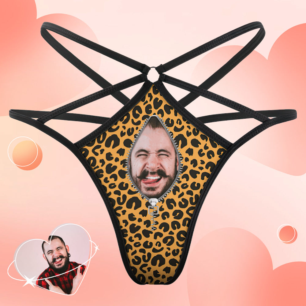 Custom Face Thong Leopard Zipper Face Funny Sexy Thongs Gift for Her - soufeelmy