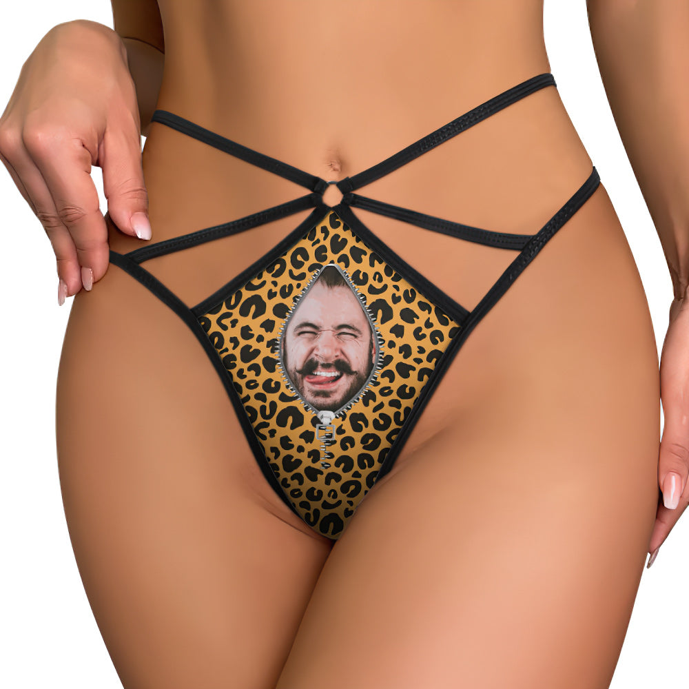 Custom Face Thong Leopard Zipper Face Funny Sexy Thongs Gift for Her - soufeelmy