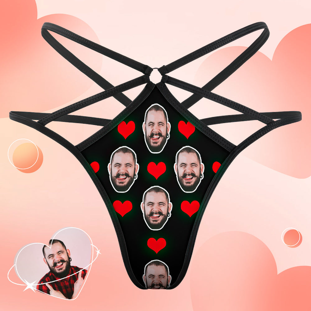 Custom Face Thong Red Heart Funny Sexy Thongs Personalized Gift for Her - soufeelmy