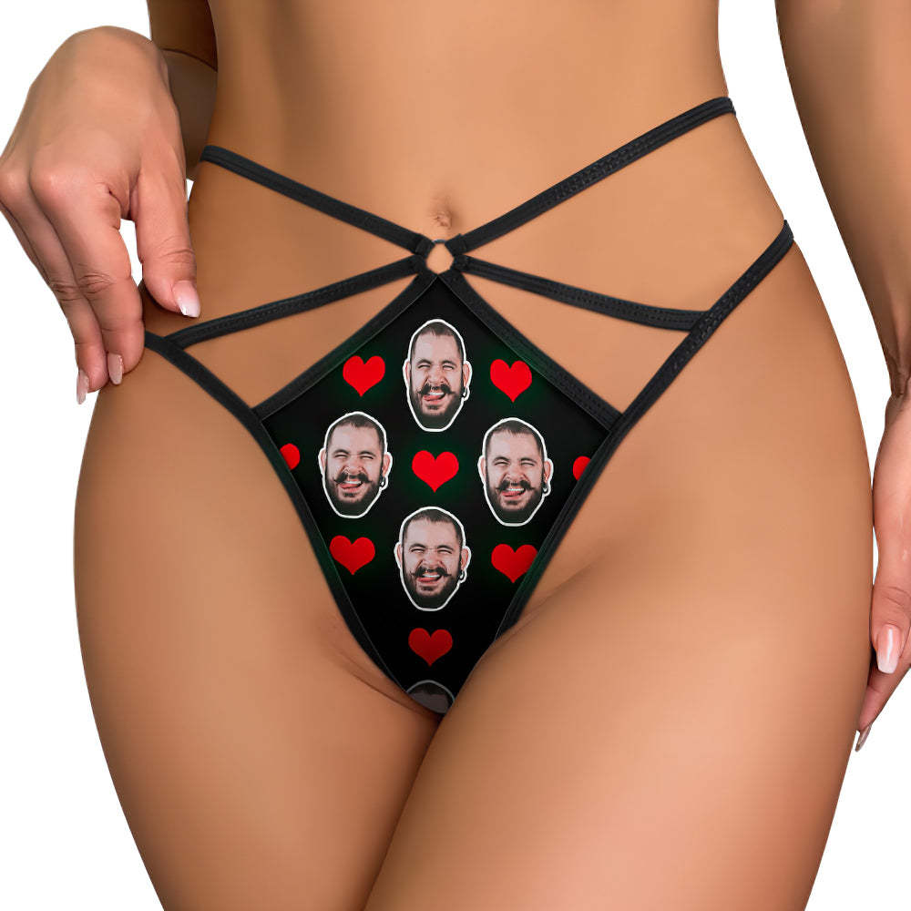 Custom Face Thong Red Heart Funny Sexy Thongs Personalized Gift for Her - soufeelmy